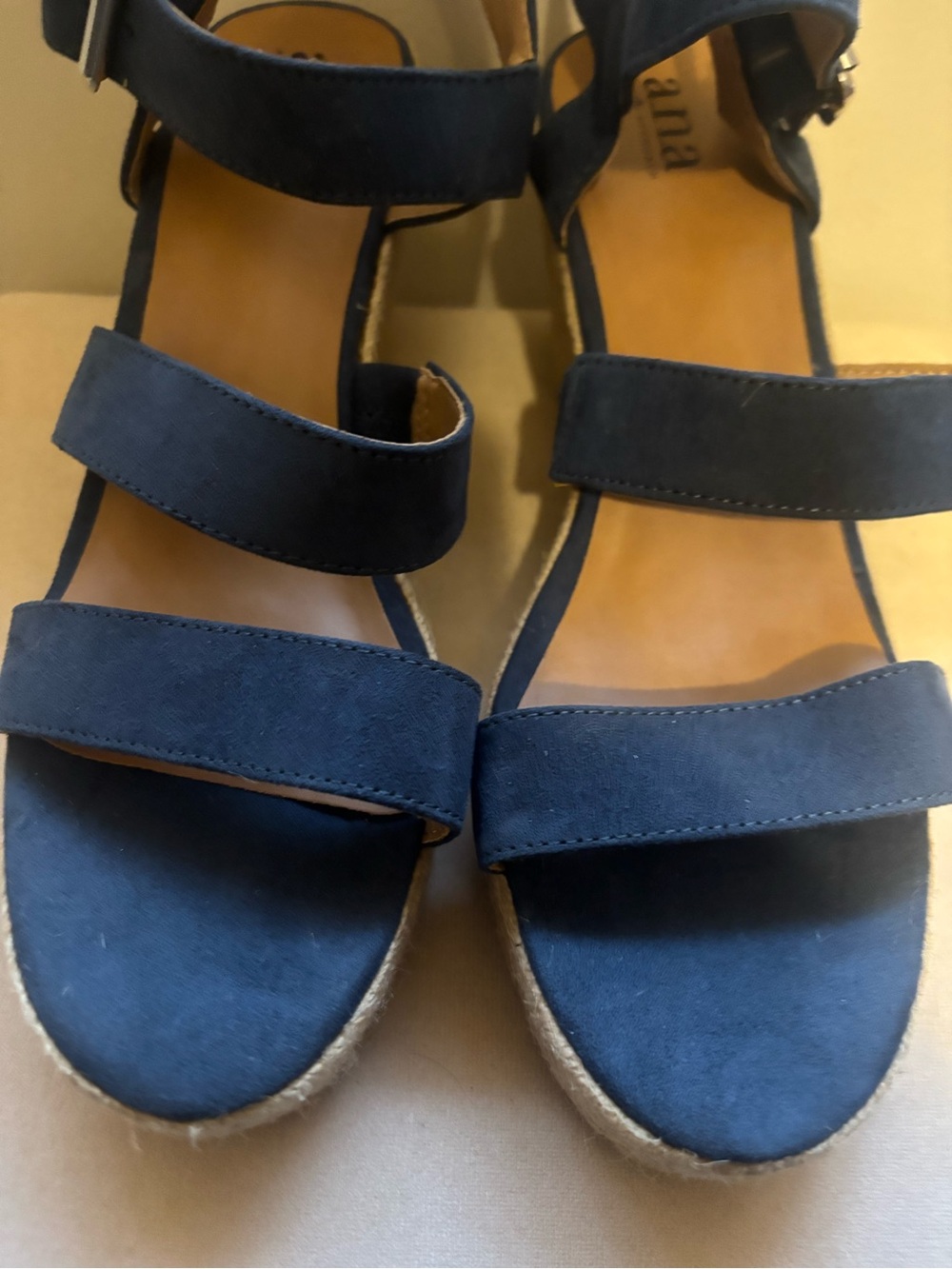 a.n.a Navy Suede Double-Strap Espadrille Wedge Sandals NWOT